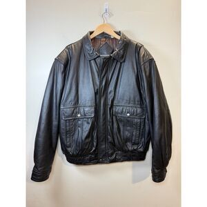 Roundtree & Yorke Vintage Leather Jacket Men's Size Large Black Full Zip Moto